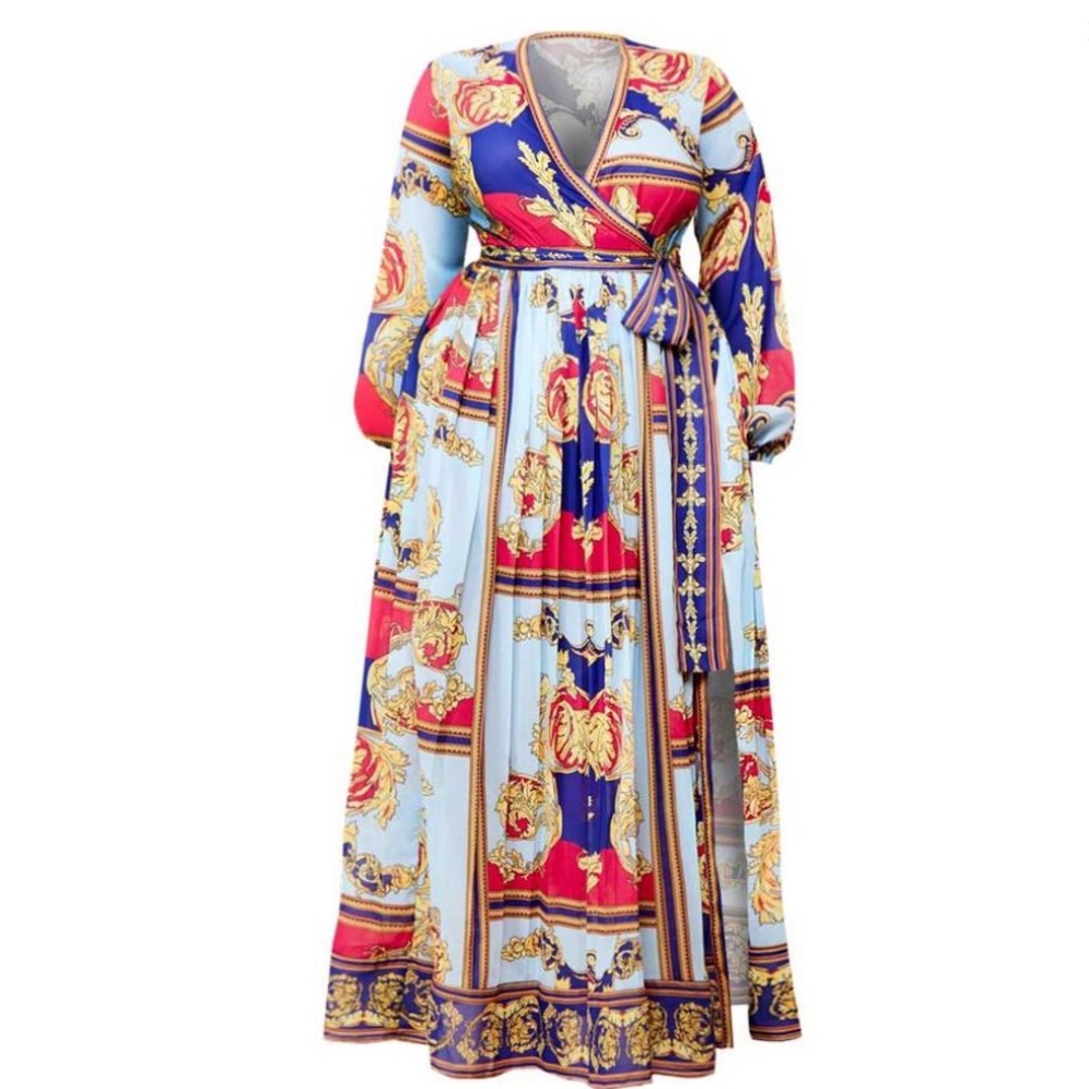 Wrap Around Scarf Print Maxi Dress